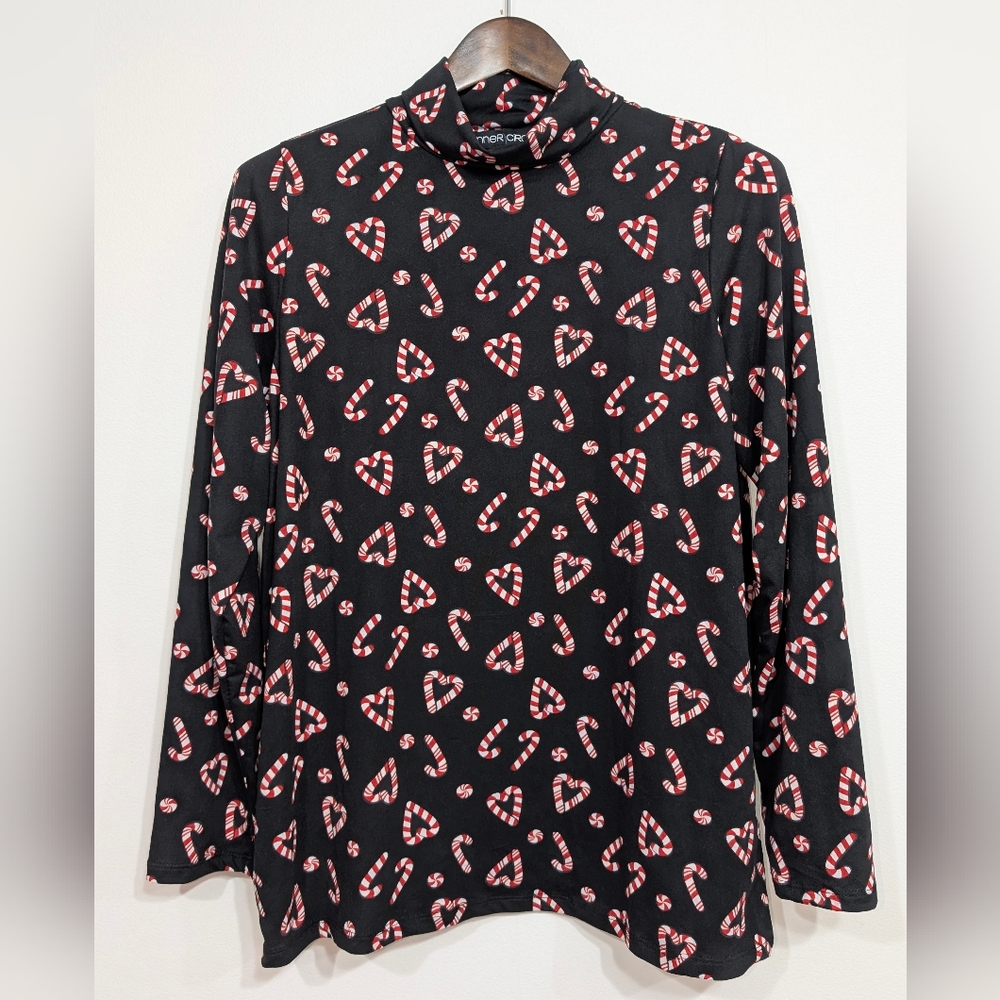 NWT Candy Cane Hearts Long Sleeve Shirt Turtleneck Women's XL Christmas Holiday